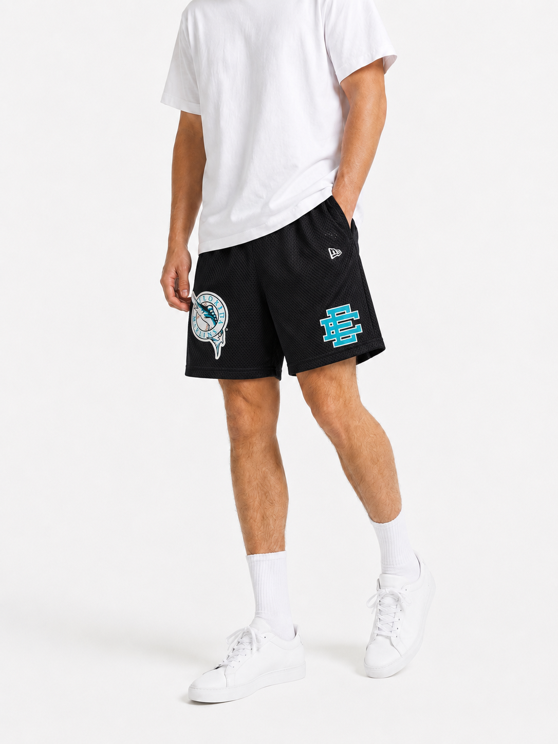 Black Marlin mesh shorts - front angle view