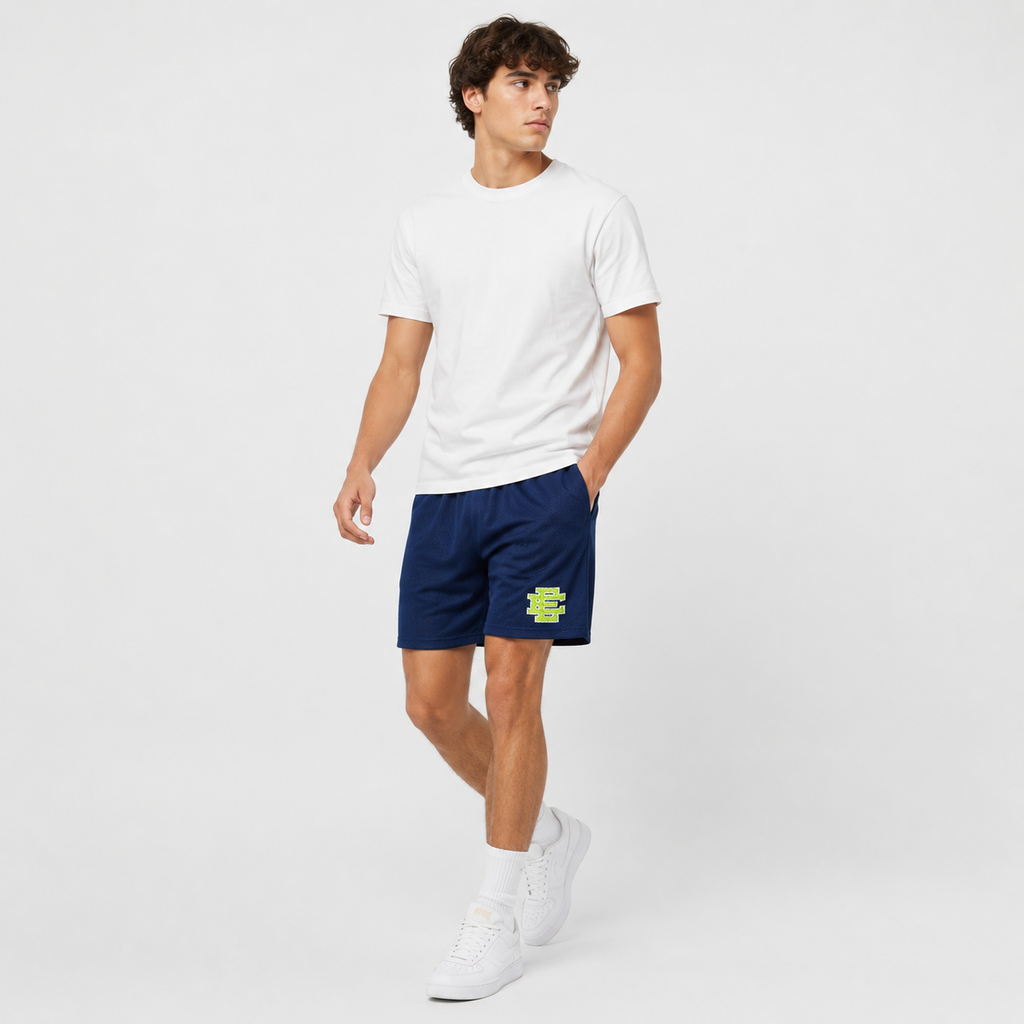 Navy Volt mesh shorts - detail view