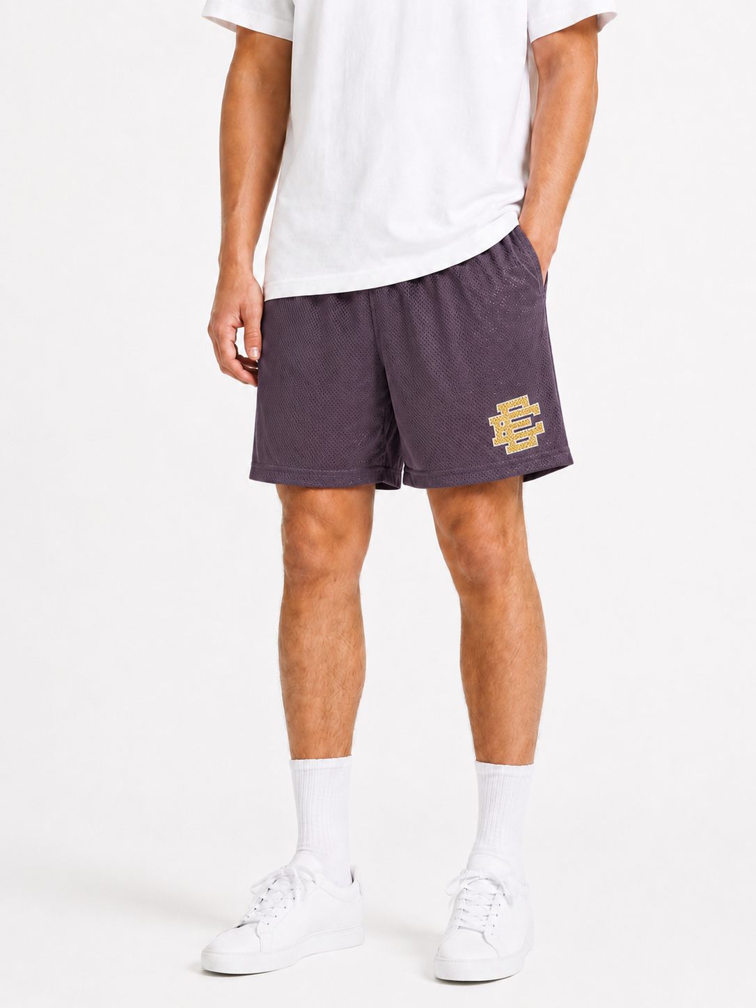 Merlot Cream mesh shorts - front angle view