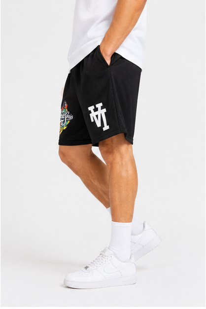 Black World Series mesh shorts - front angle view