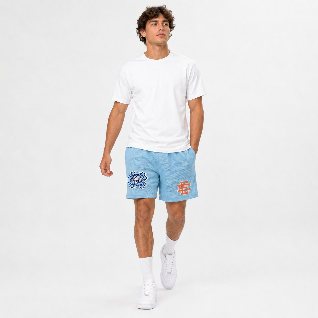 Tar Heel Blue mesh shorts - side view