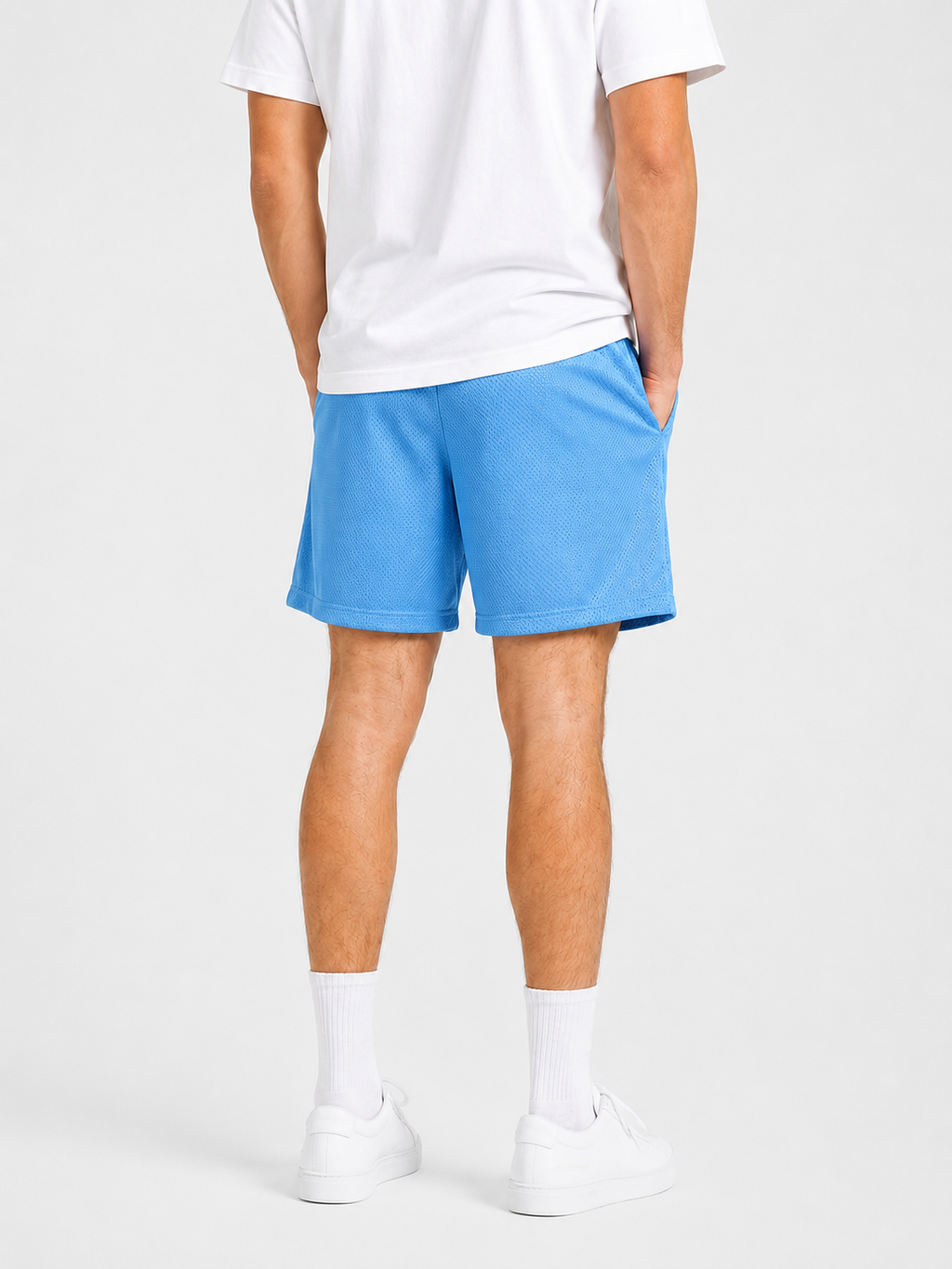 Powder Blue mesh shorts - side view