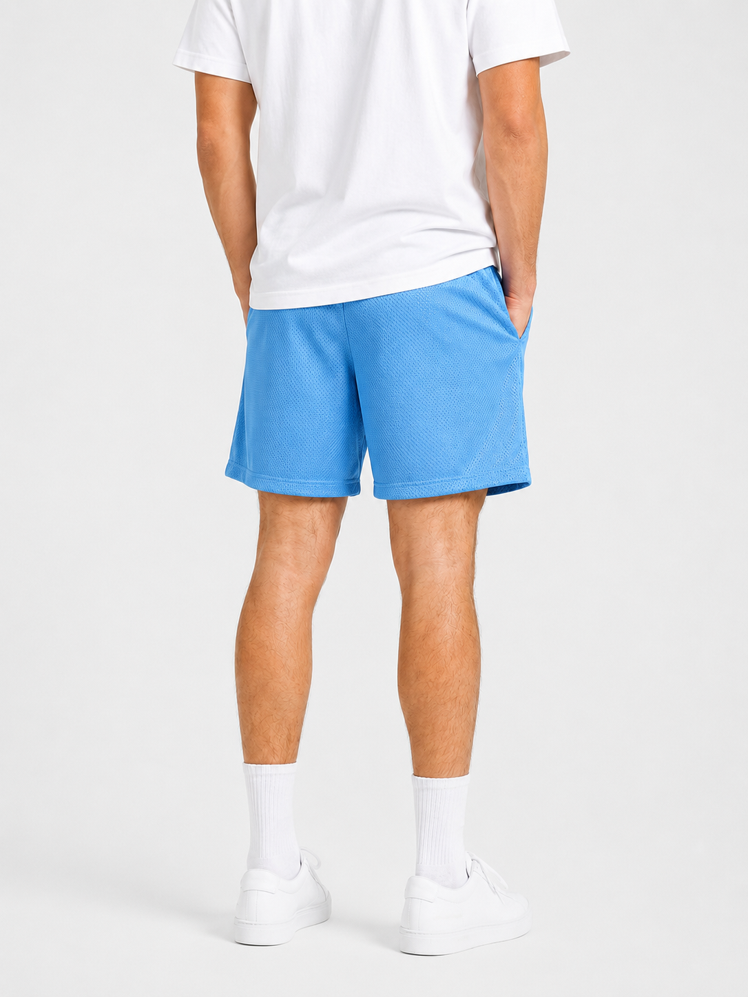 Powder Blue mesh shorts - side view