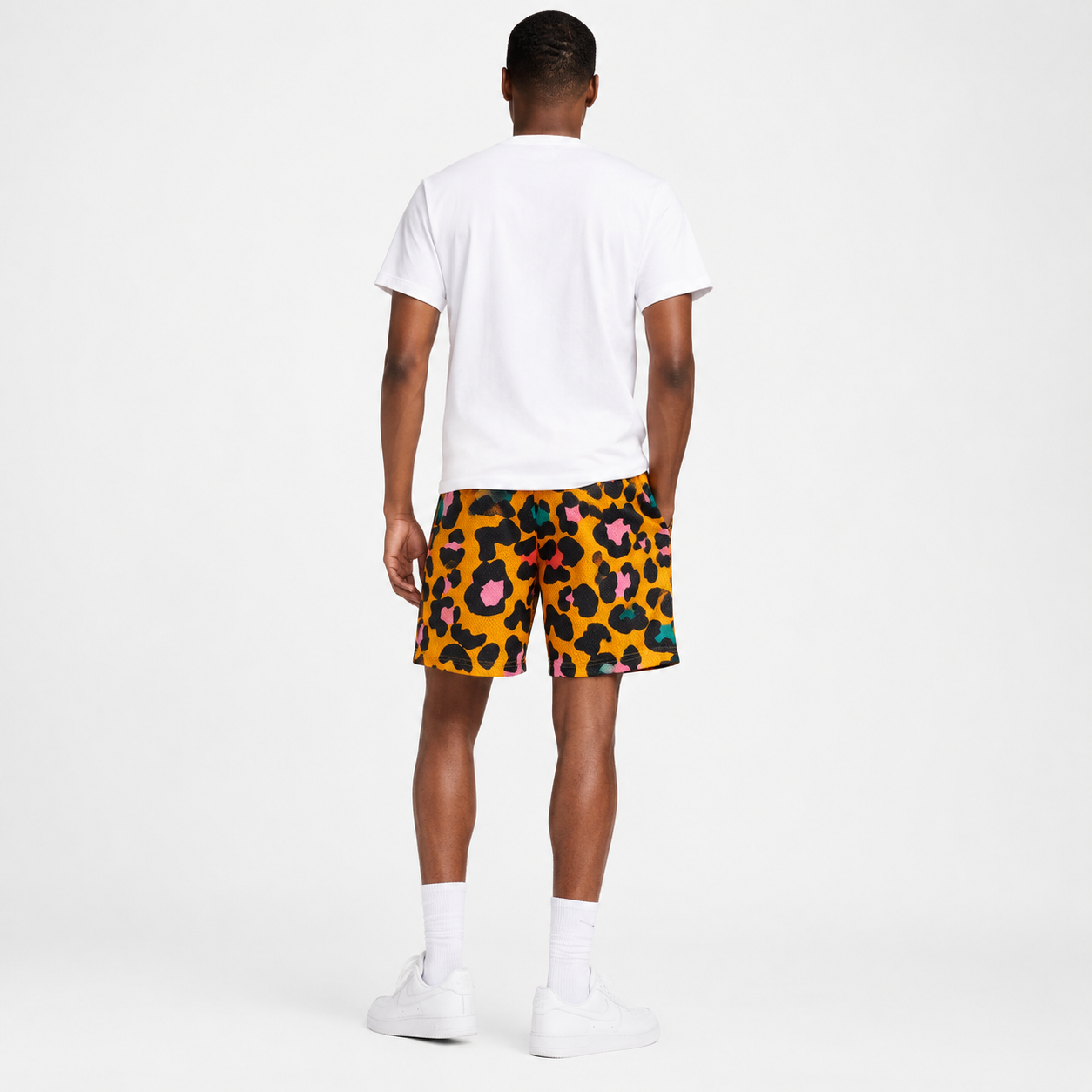 Sunset Leopard mesh shorts - side view