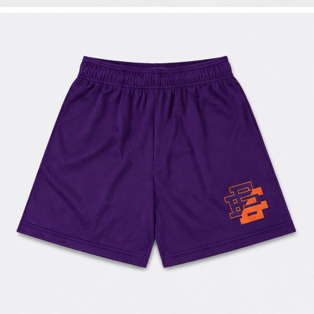 Royal Purple mesh shorts - detail view