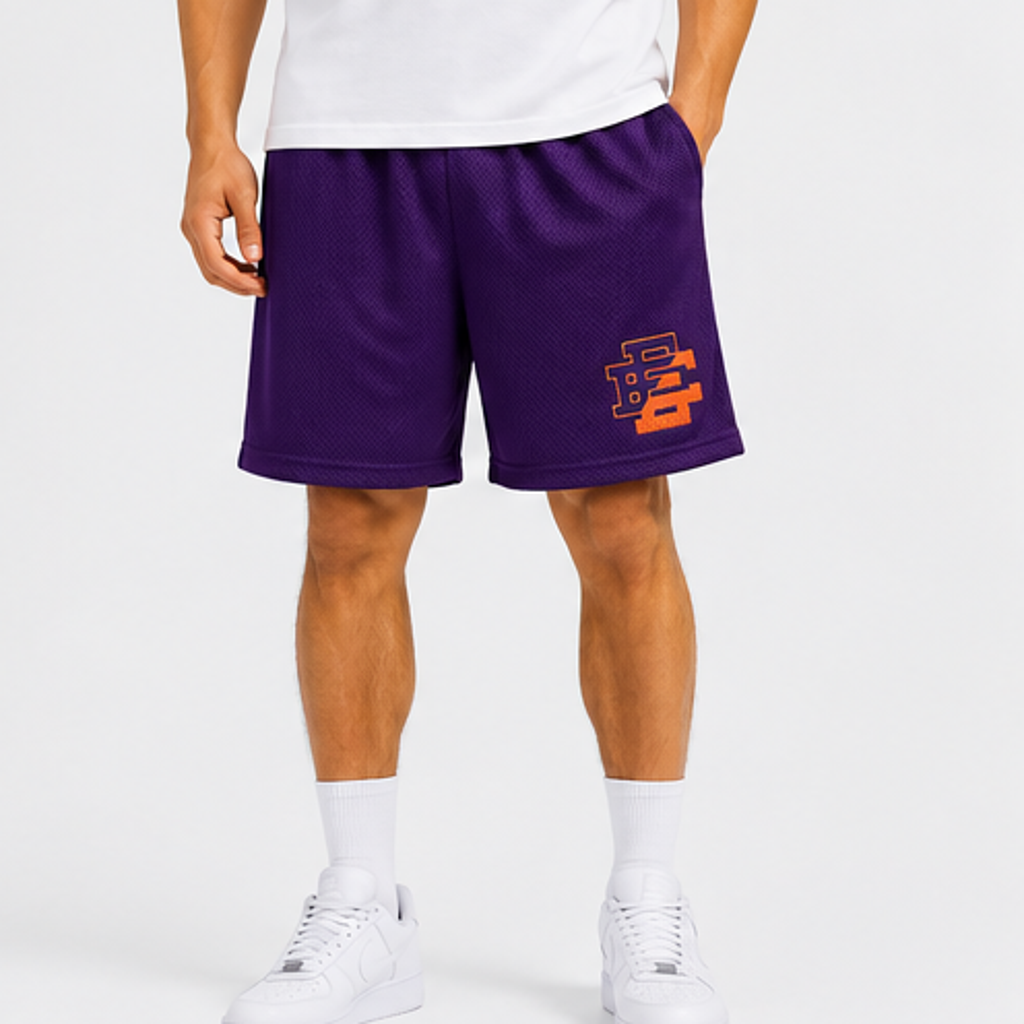 Royal Purple mesh shorts - front angle view