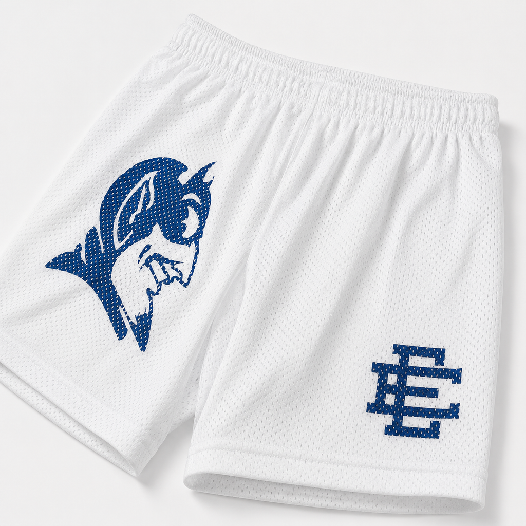 White Blue Devil mesh shorts - lifestyle view