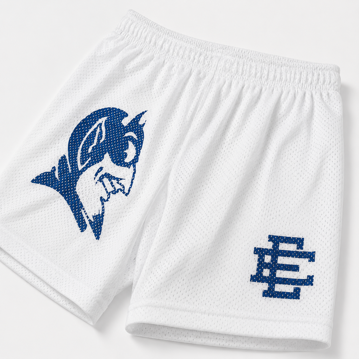 White Blue Devil mesh shorts - lifestyle view