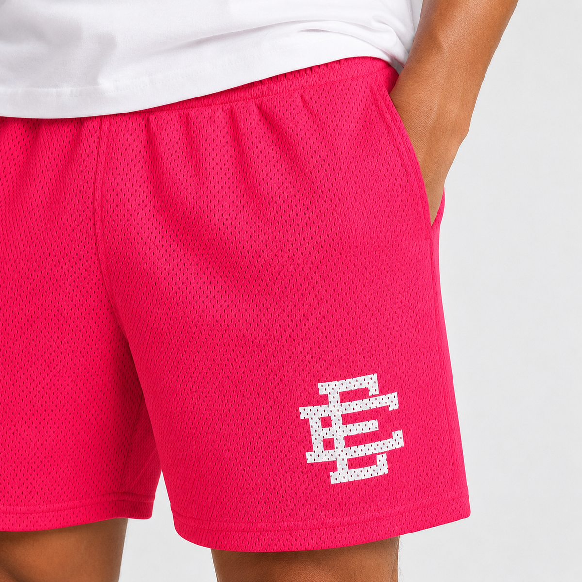Hot Pink mesh shorts - detail view
