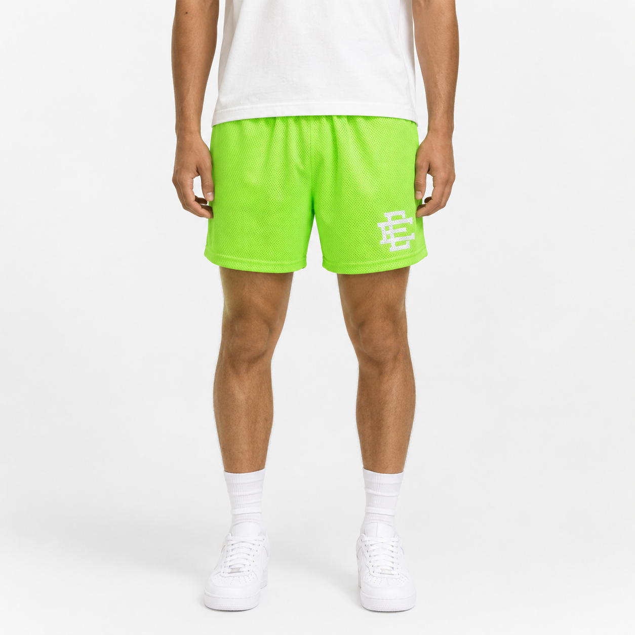 Neon Volt mesh shorts - front angle view