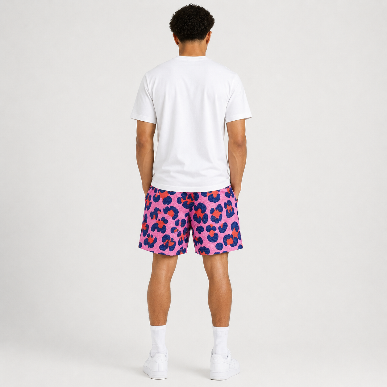 Pink Leopard mesh shorts - back angle view