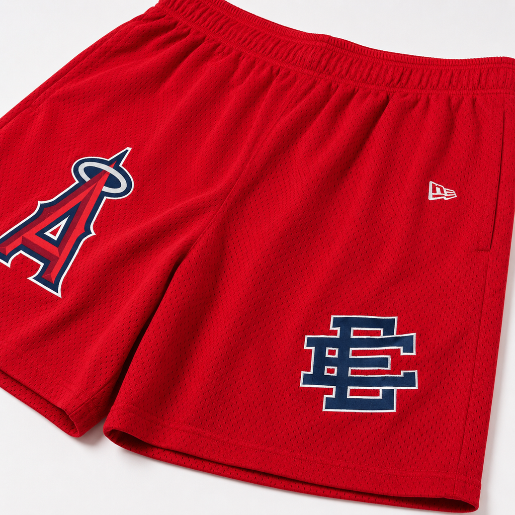 Angels Red mesh shorts - detail view