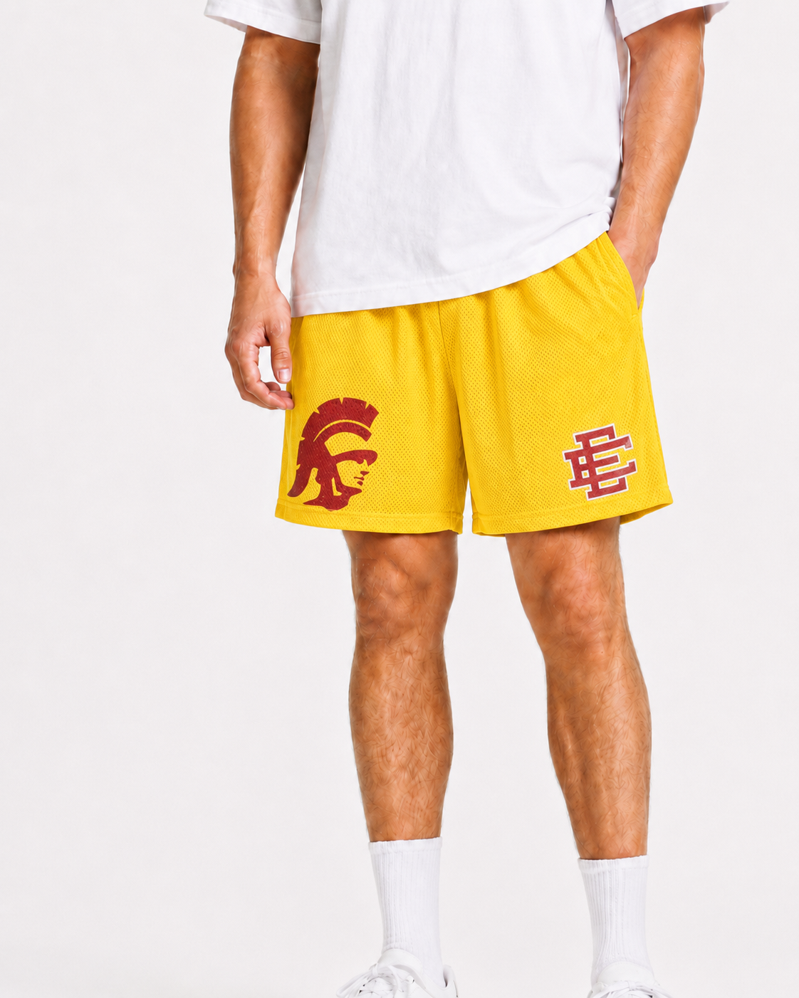 Trojan Gold mesh shorts - front angle view