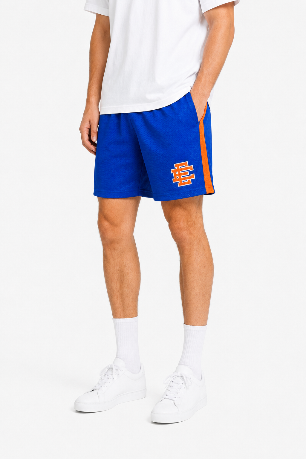 Royal Orange Side Stripe mesh shorts - side view