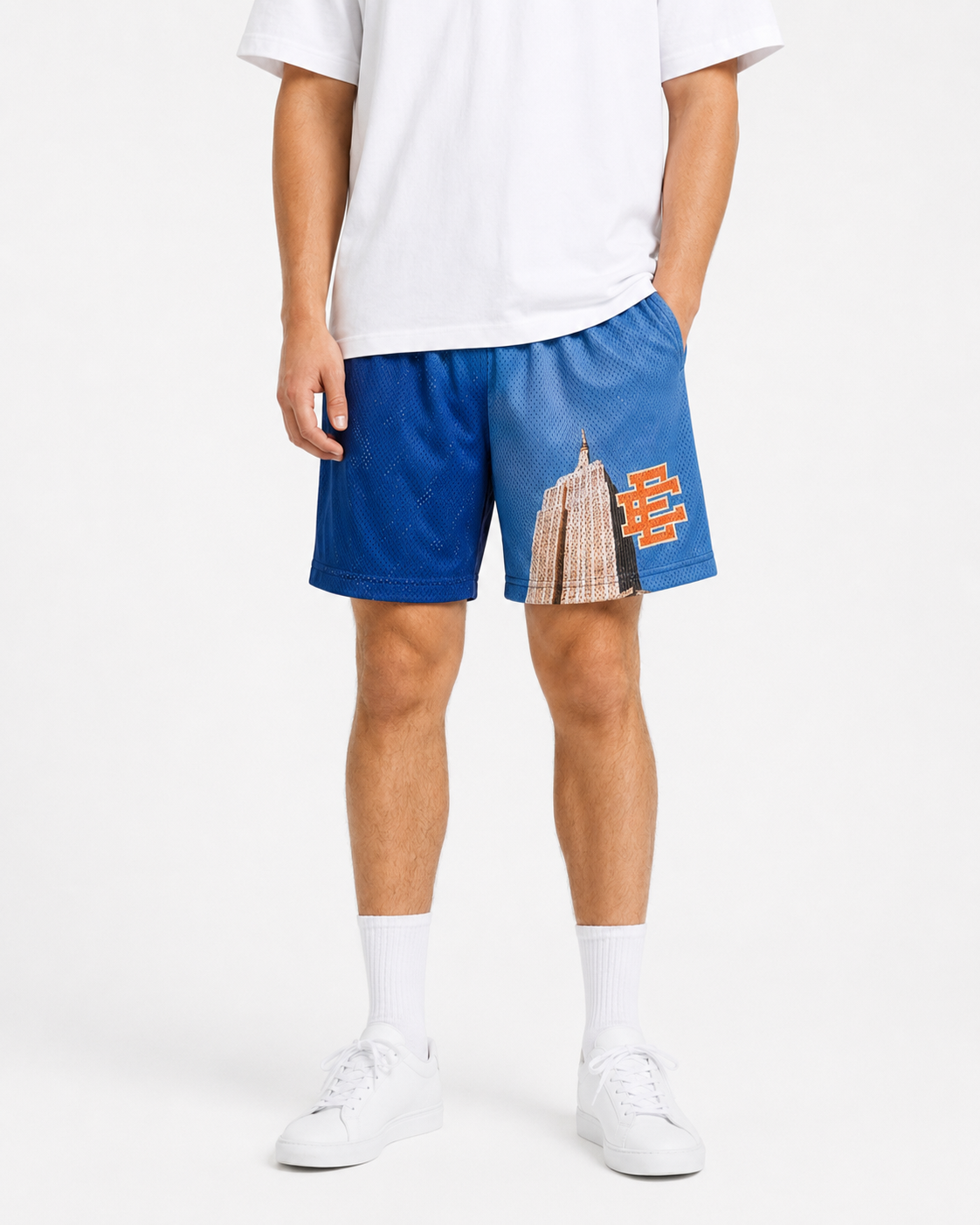 Empire Split Blue mesh shorts - side view