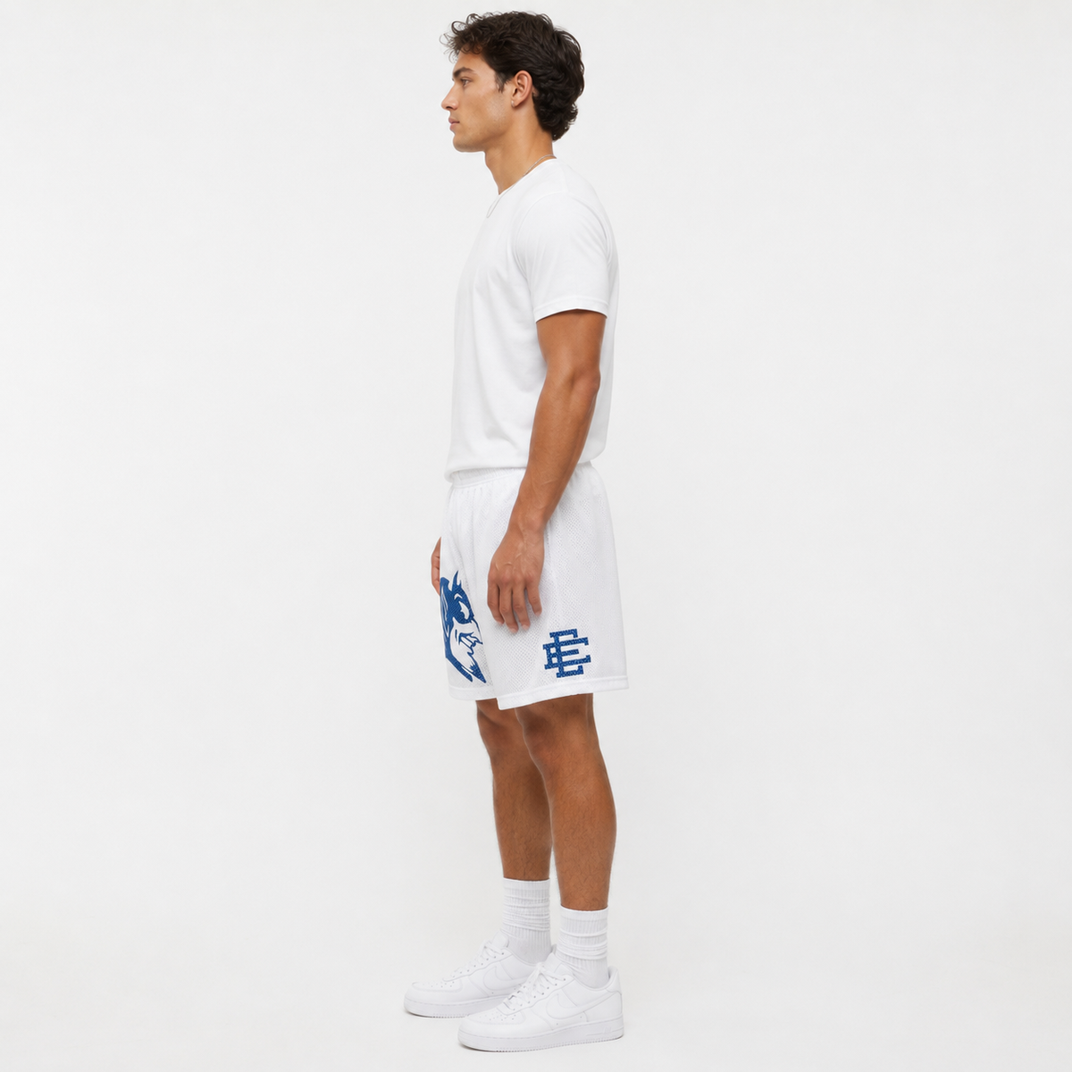 White Blue Devil mesh shorts - detail view