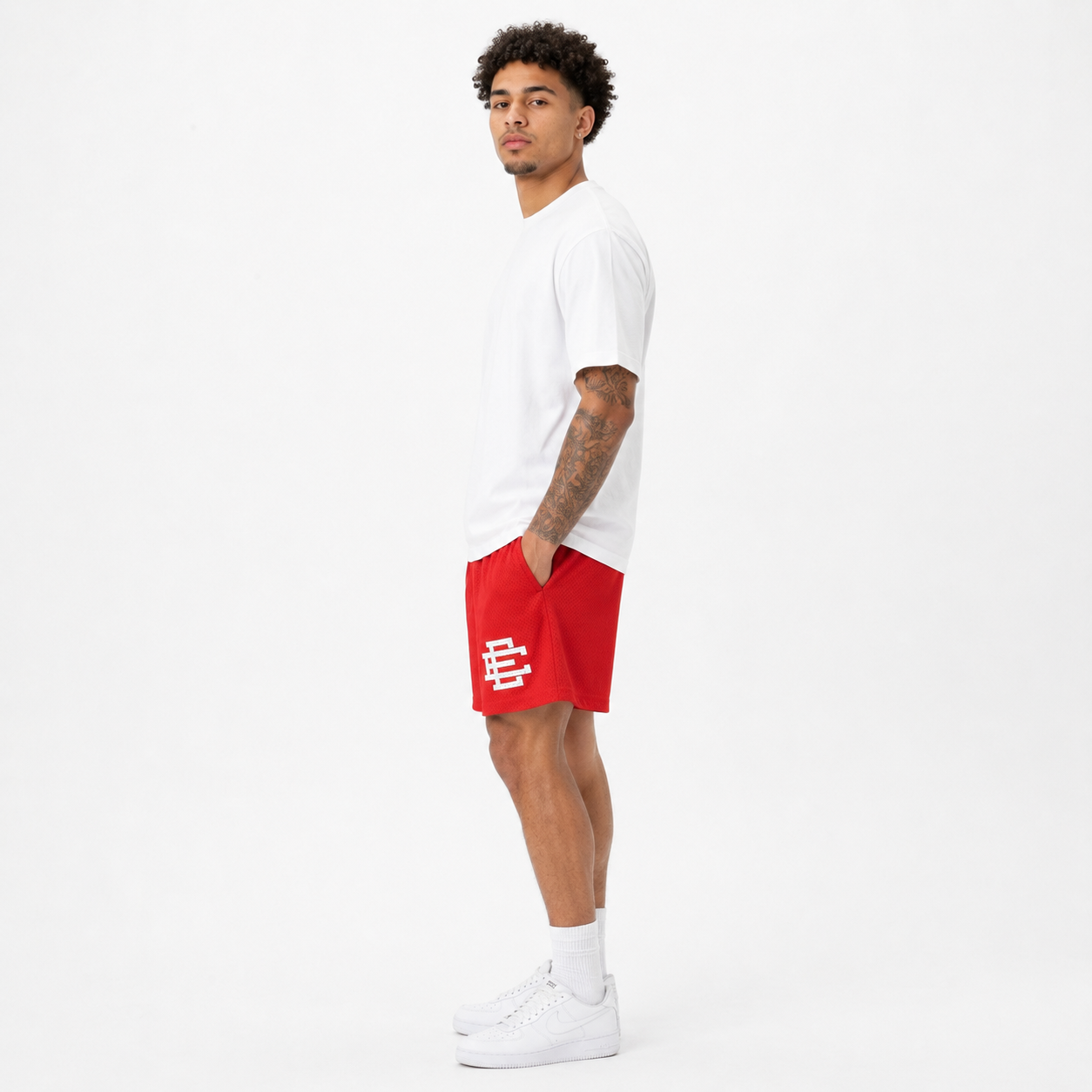 Scarlet Red mesh shorts - lifestyle view