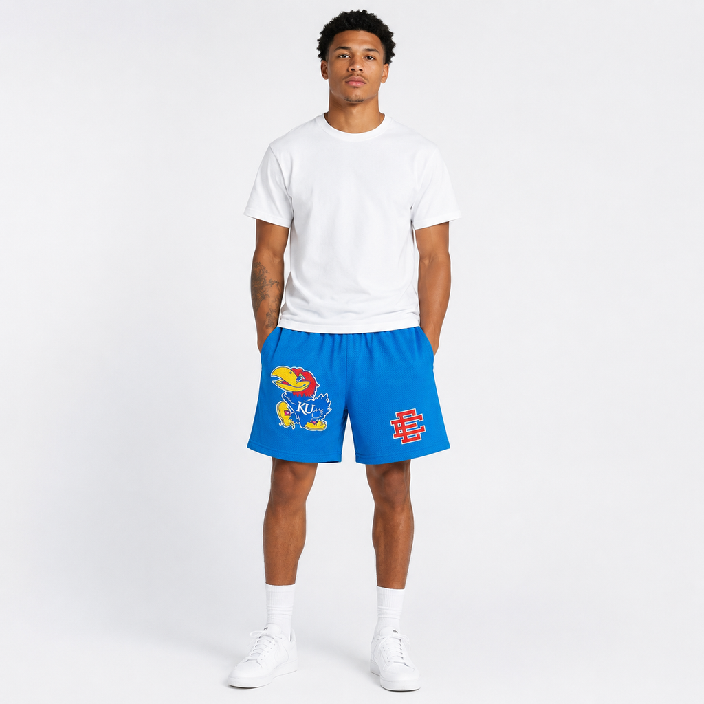 Kansas Blue mesh shorts - front angle view