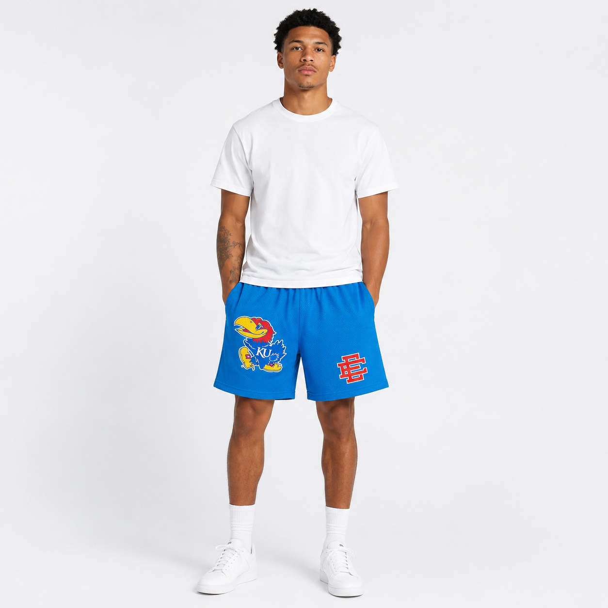 Kansas Blue mesh shorts - front angle view