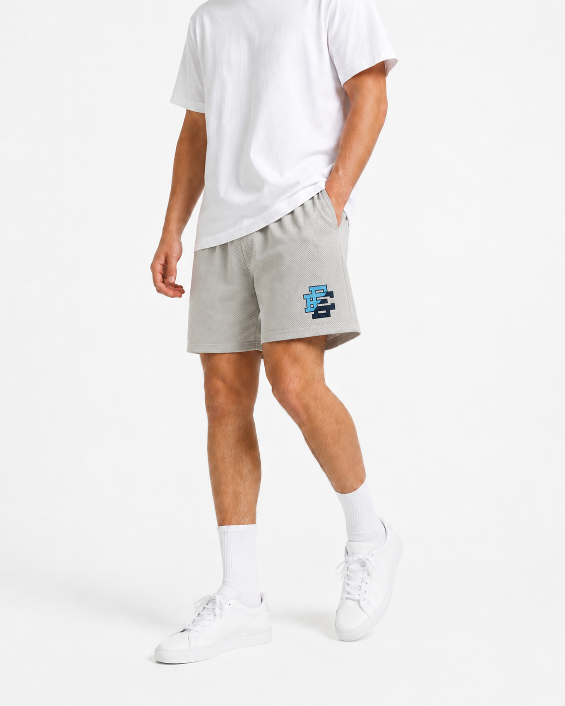 Stone Grey mesh shorts - front angle view