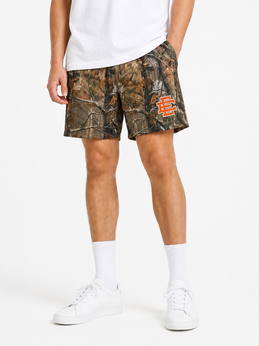 Realtree Orange mesh shorts - back angle view