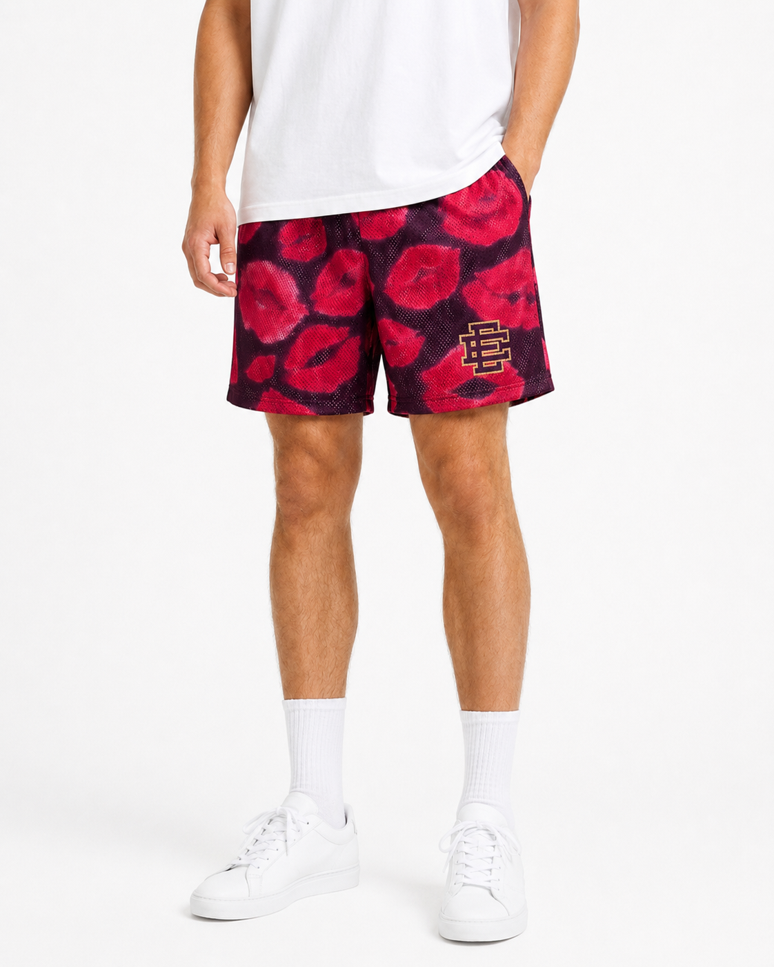 Crimson Poppy mesh shorts - back angle view