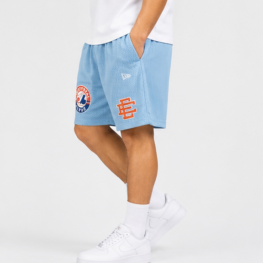 Powder Blue Expos mesh shorts - back angle view