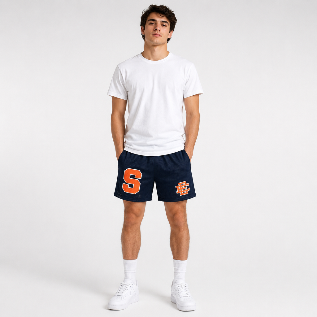 Syracuse Navy mesh shorts - front angle view