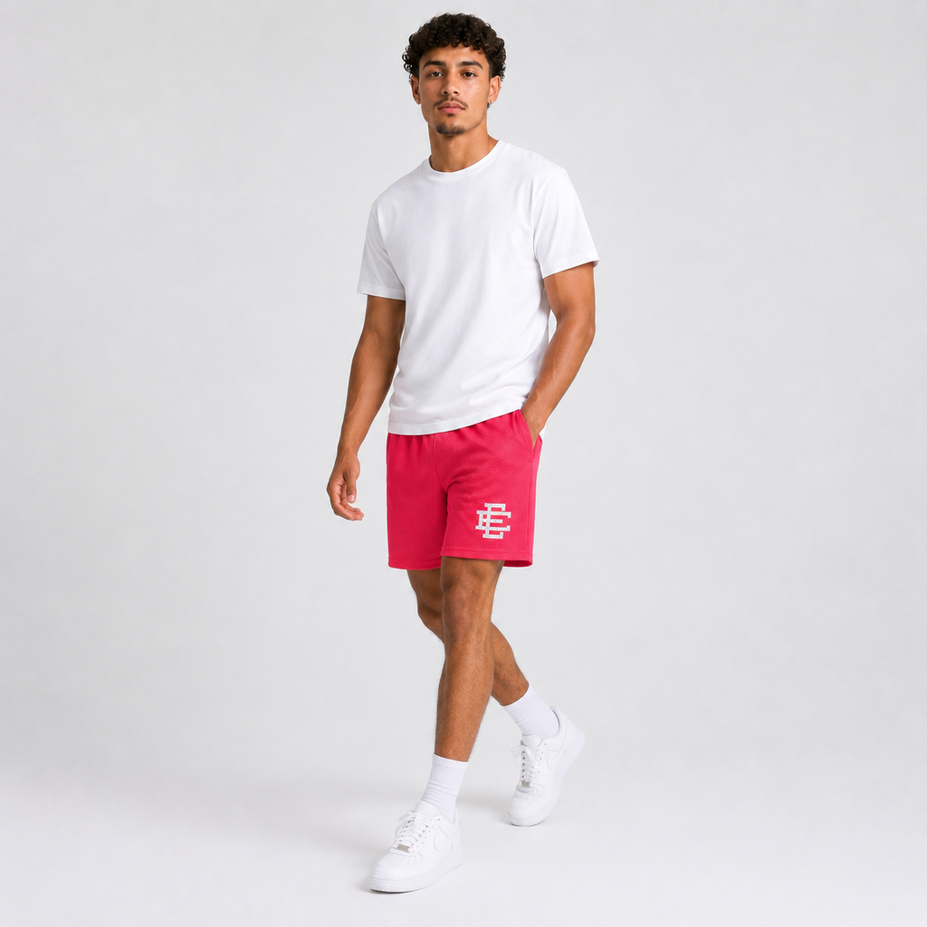 Hot Pink mesh shorts - detail view