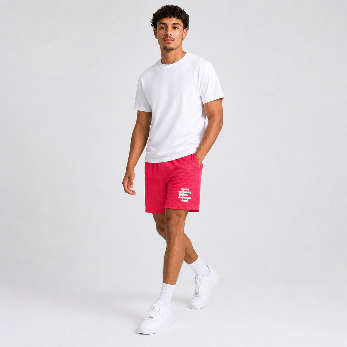 Hot Pink mesh shorts - detail view