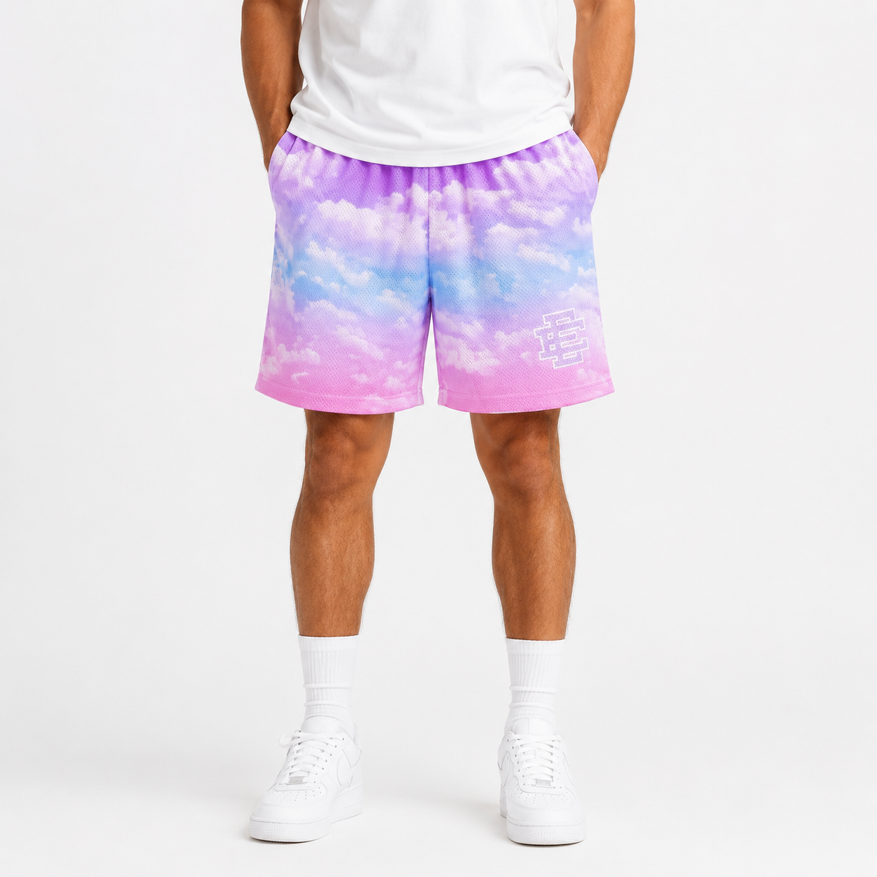 Pastel Cloud Wash mesh shorts - front angle view