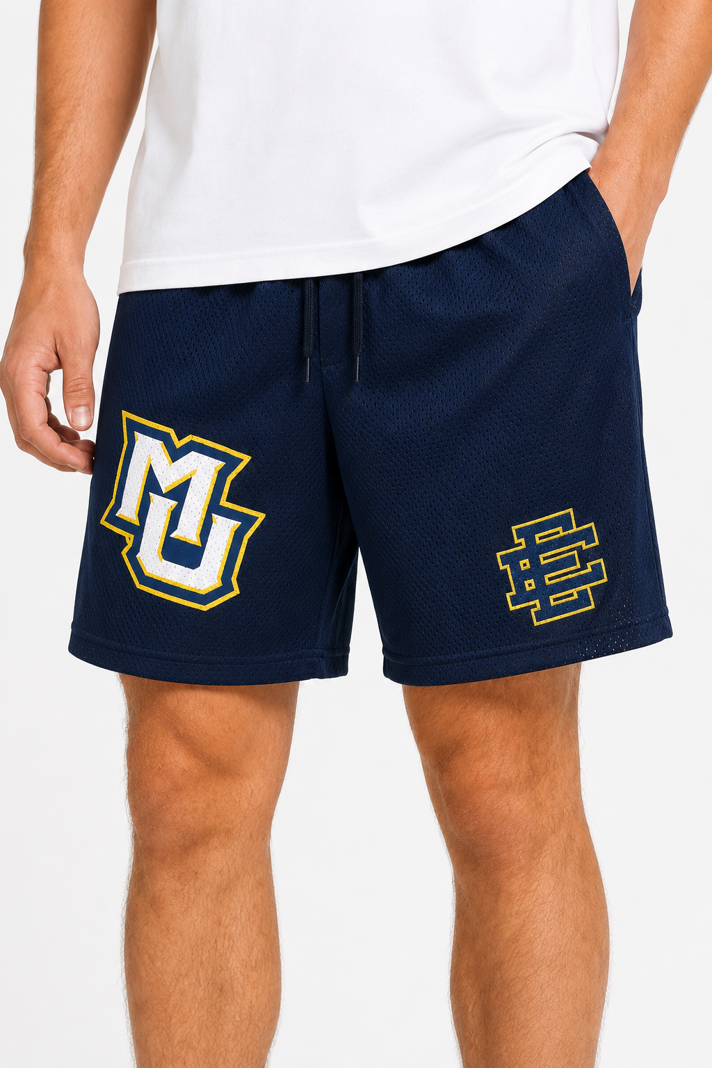 Marquette Navy mesh shorts - back angle view