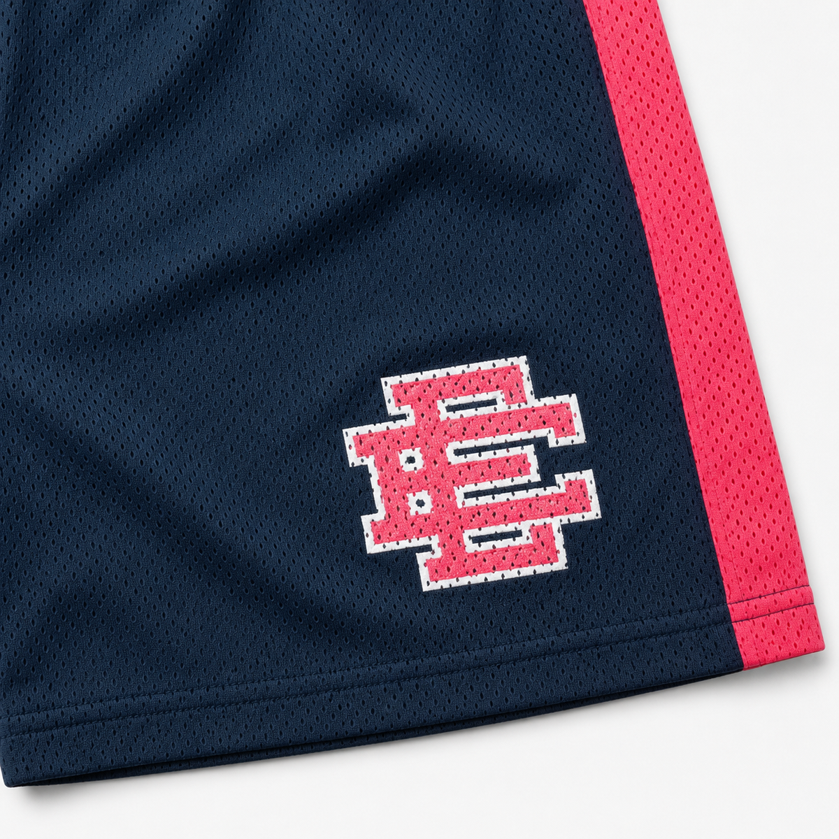 Navy Pink Side Stripe mesh shorts - detail view
