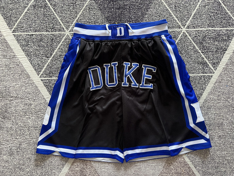 Black Duke premium basketball shorts, full front view