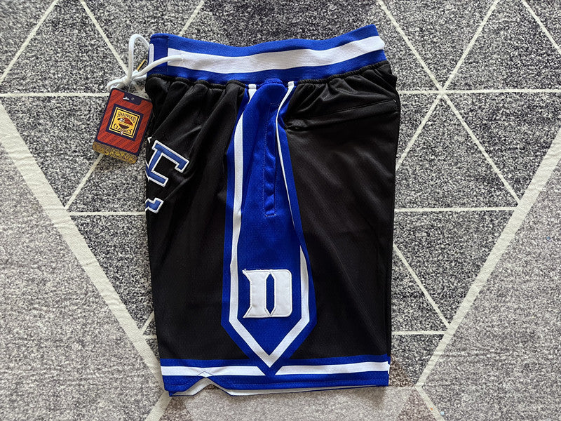 Black Duke premium basketball shorts, side panel detail