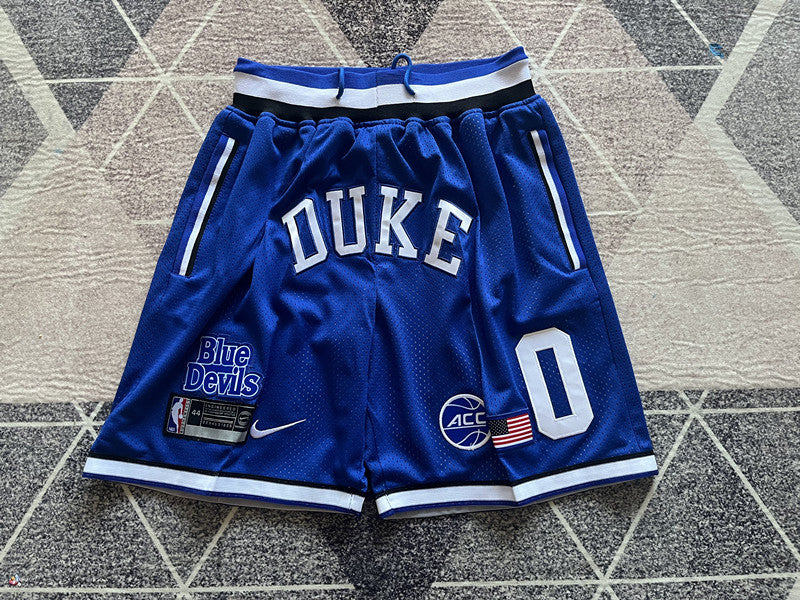 Royal Blue Duke premium basketball shorts, full front view