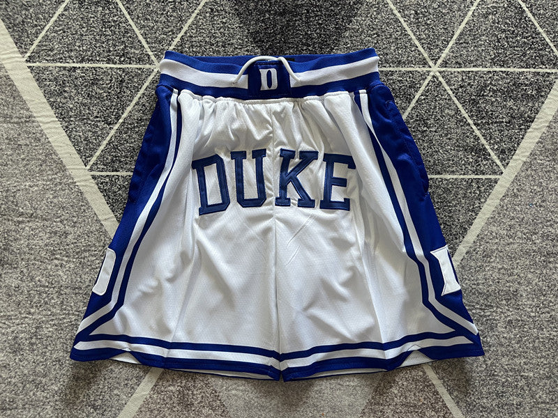 White Duke premium basketball shorts, full front view
