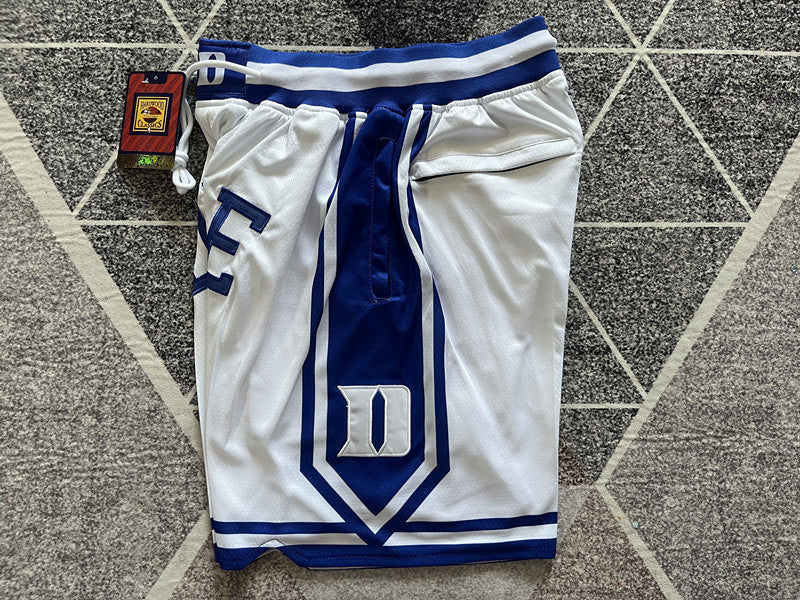 White Duke premium basketball shorts, side panel detail