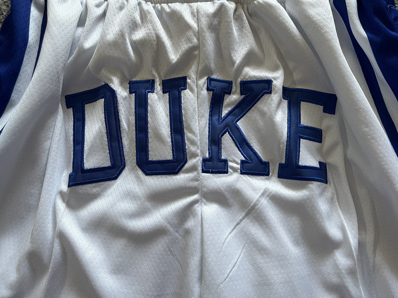 White Duke premium basketball shorts, graphic detail