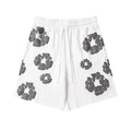 White Grey Puff Floral cotton shorts - front product view
