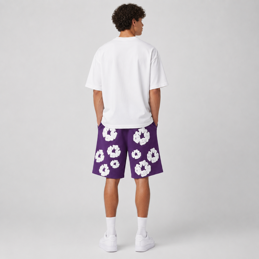 Purple White Floral cotton shorts - lifestyle view