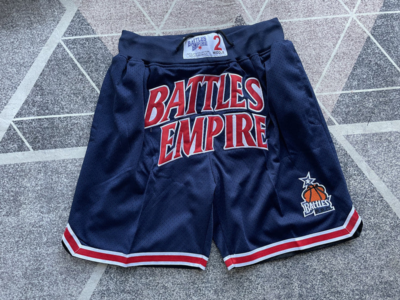 Navy Empire premium basketball shorts, full front view
