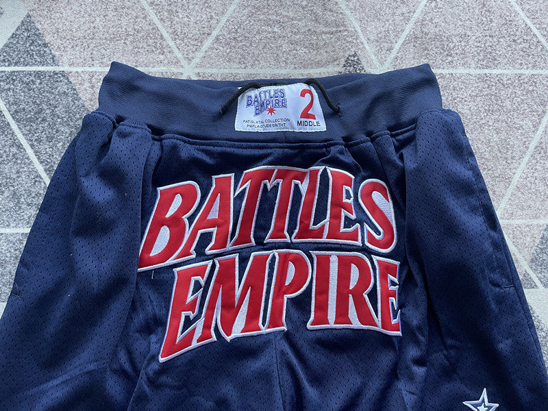 Navy Empire premium basketball shorts, graphic detail
