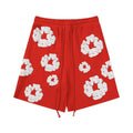 Red White Puff Floral cotton shorts - front product view