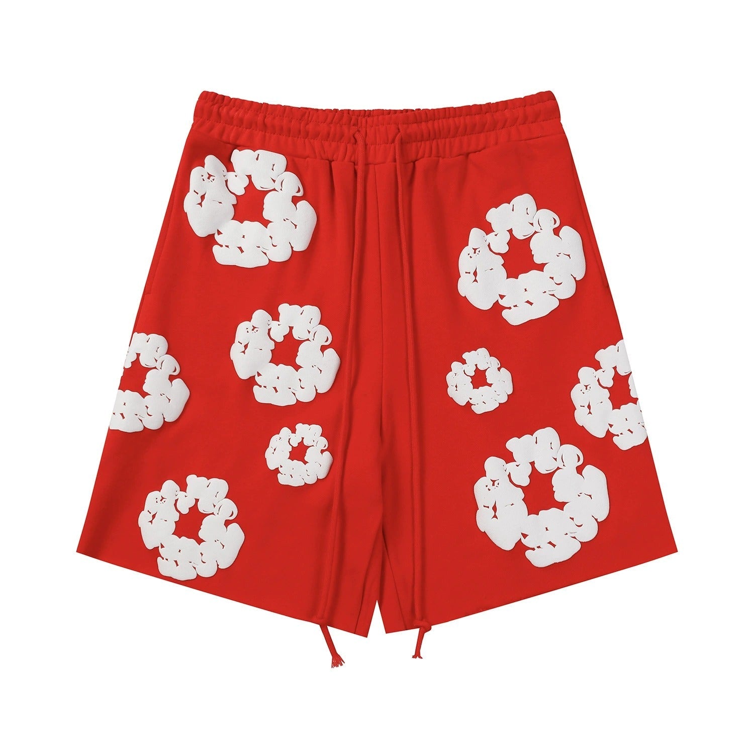 Red White Puff Floral cotton shorts - front product view