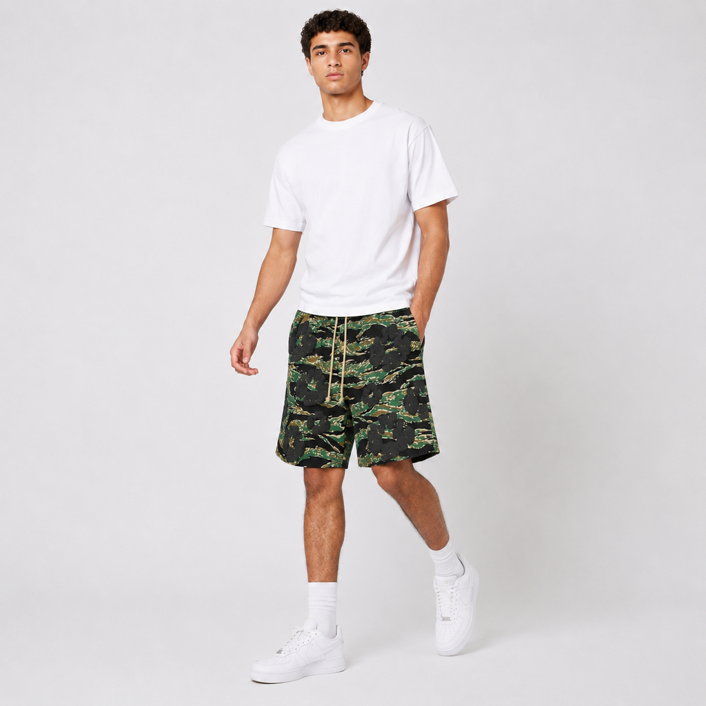 Army Camo Orange Graphic cotton shorts - detail view