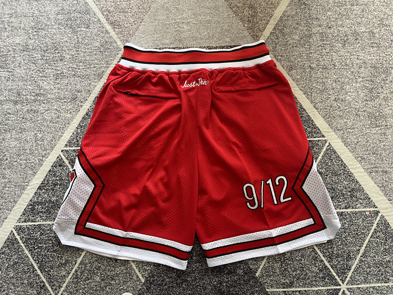 Red Generic Style premium basketball shorts, full back view