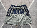 Gray Georgetown premium basketball shorts, full front view