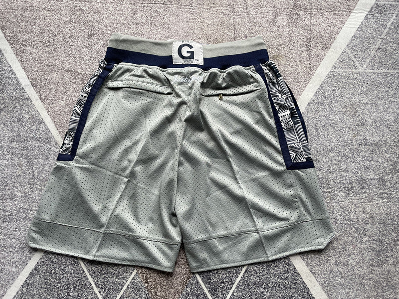 Gray Georgetown premium basketball shorts, full back view