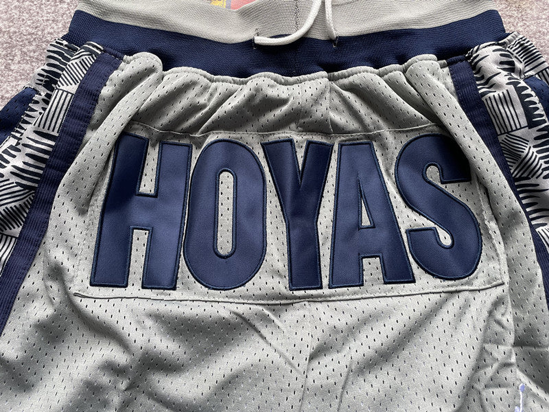 Gray Georgetown premium basketball shorts, graphic detail